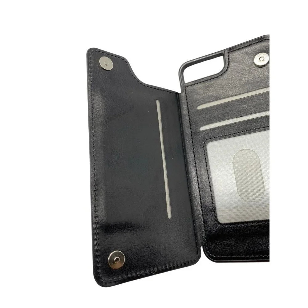 iPhone 7 Plus Wallet Case Black 2-In-1 Design Multiple Card Slots Magnetic Closu